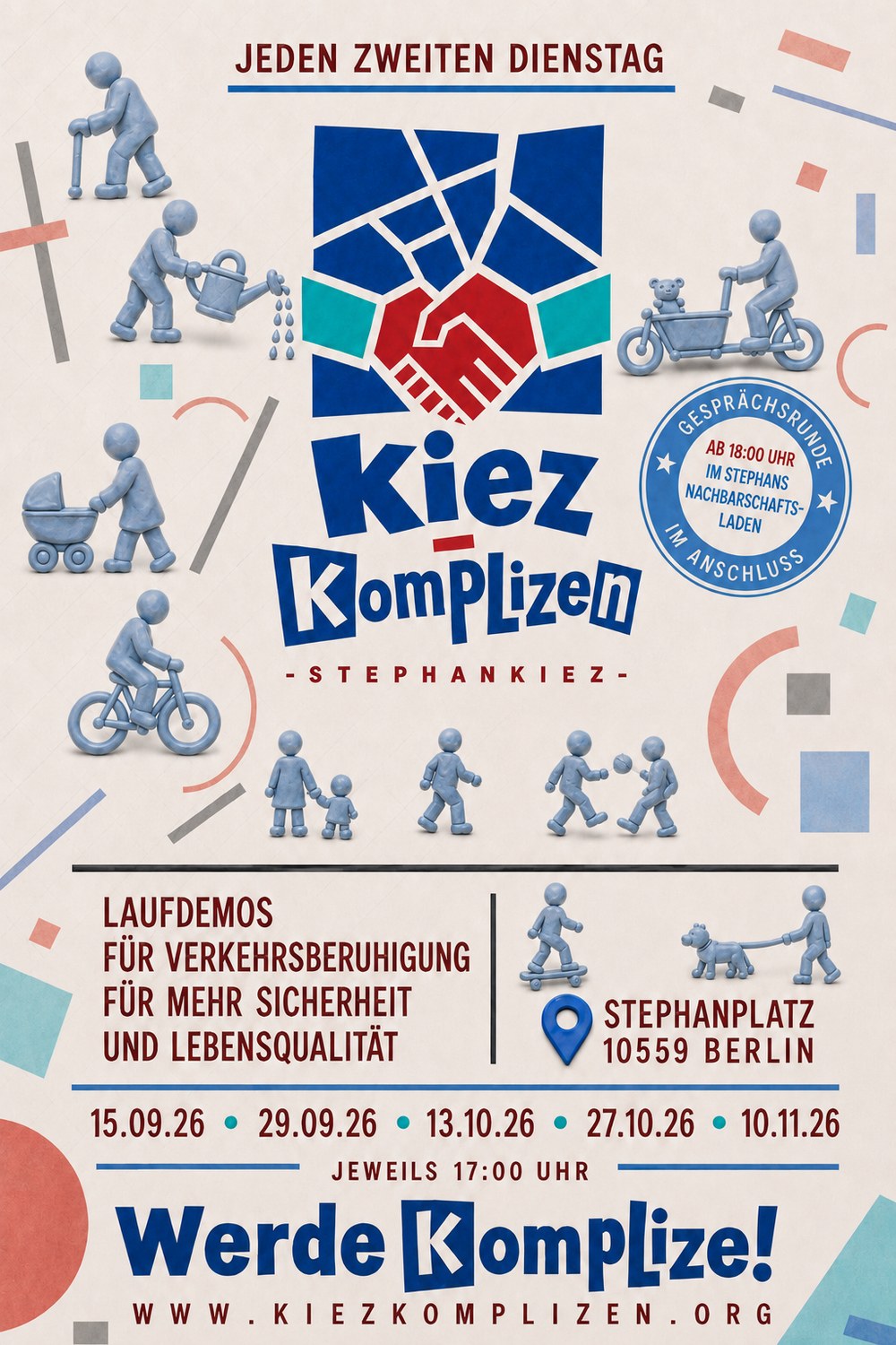 Alter Flyer der KiezKomplizen mit Laufdemo-Terminen 15.09. bis 10.11.26, abgelaufen